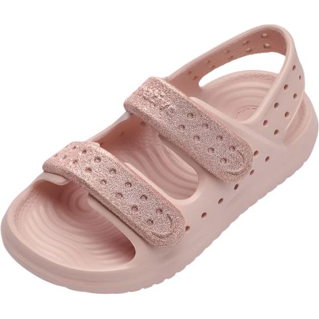 Top view of Native Kids' Chase Bling Sandal in pink, a water-friendly design featuring two sparkly adjustable straps, a backstrap, and a grippy tread. 