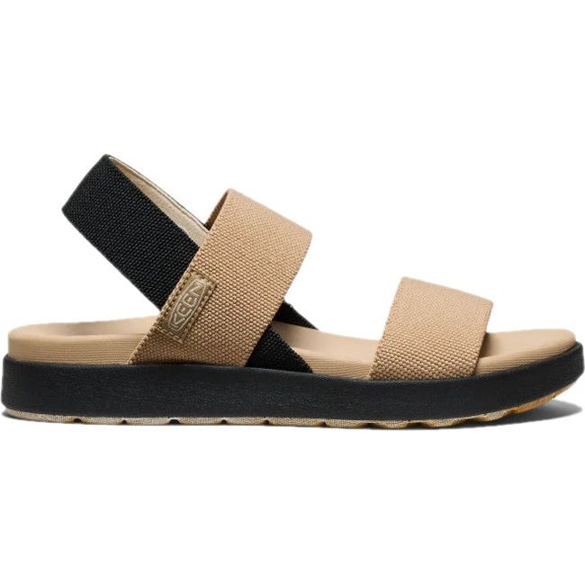 Lateral side of Women's KEEN Elle Backstrap Sandal in tan cornstalk black colorway