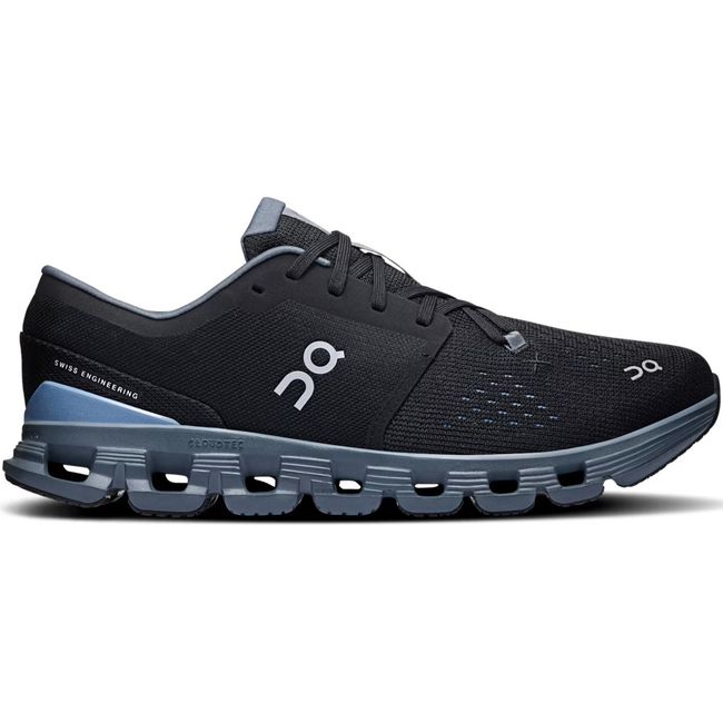 Lateral side of On Running Men's Cloud X 4 Cross Training Shoe un black and chambray