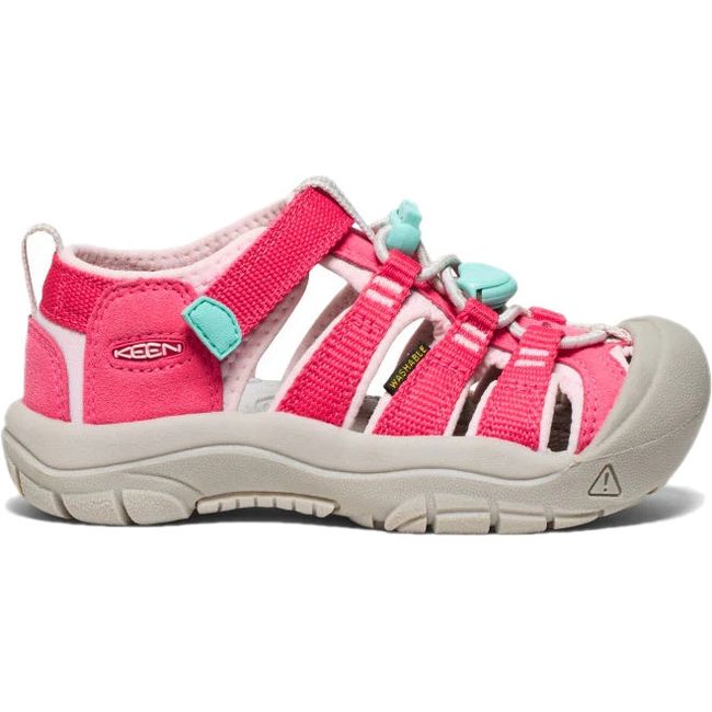 Lateral of KEEN Little Kids' Newport H2 Closed Toe Sandal in Raspberry Giggle Pink 