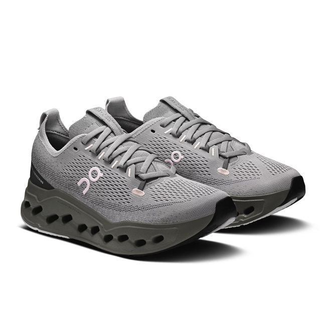 Pair of Women's On Running Cloudsurfer Max Cushioned Running Shoes in Alloy Asphalt Gray