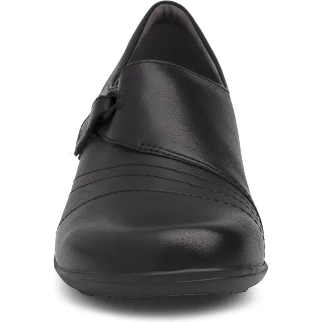 Dansko Franny A-line shoe in black milled nappa leather, front view