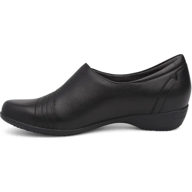 Dansko Franny A-line shoe in black milled nappa leather, side profile