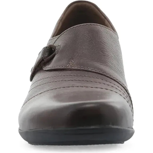 Front view of Women&#39;s Dansko Franny Shoe in Chocolate Burnished Calf Leather