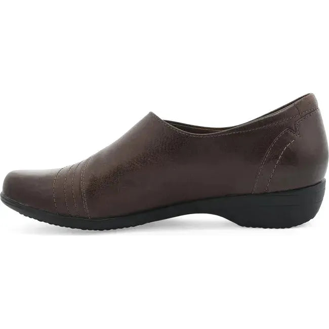 Side view of Women&#39;s Dansko Franny Shoe in Chocolate Burnished Calf Leather