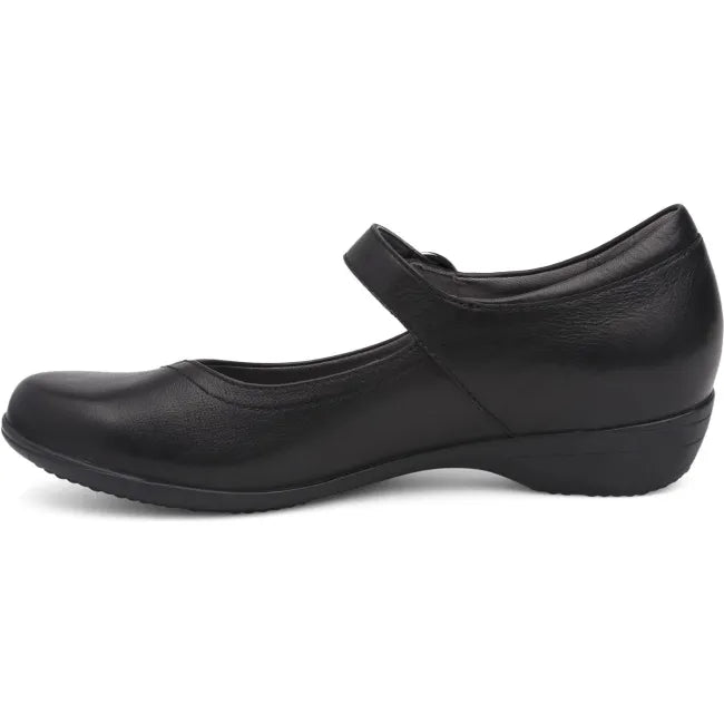 Dansko Fawna Mary Jane in black milled nappa leather, side profile