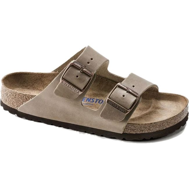 Tobacco brown Birkenstock Arizona Soft Footbed Sandal with two leather straps and cork footbed