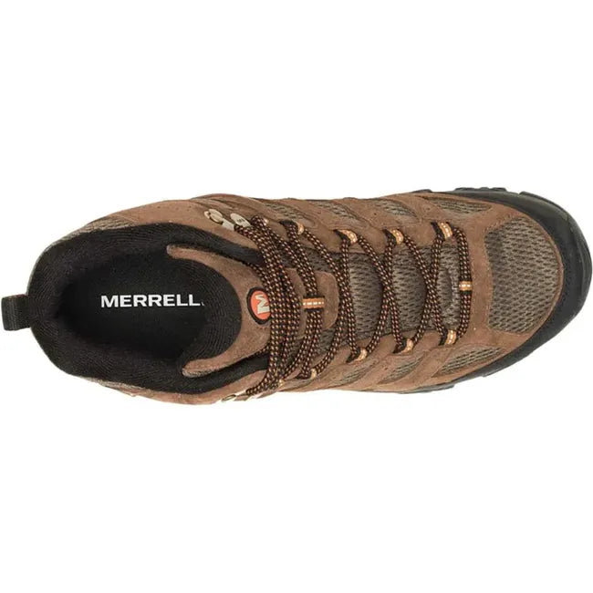 Top down view of Men&#39;s Merrell Moab 3 Waterproof Hiking Boot in earth brown with vibram sole