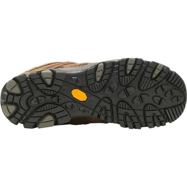 Sole view of Men&#39;s Merrell Moab 3 Waterproof Hiking Boot in earth brown upper with Vibram traction