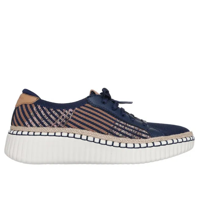 Skechers Women's Wilshire Blvd Breezy Stroll Shoe in navy and beige, lateral side