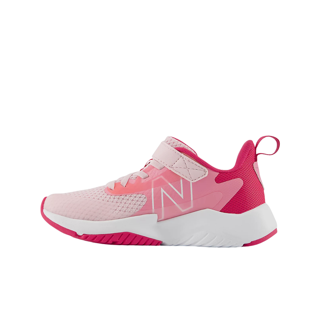 Medial side of New Balance Kids' Rave Run v2 Velcro Running Shoe (Toddler/Little Kid) in Rose Sugar Pink