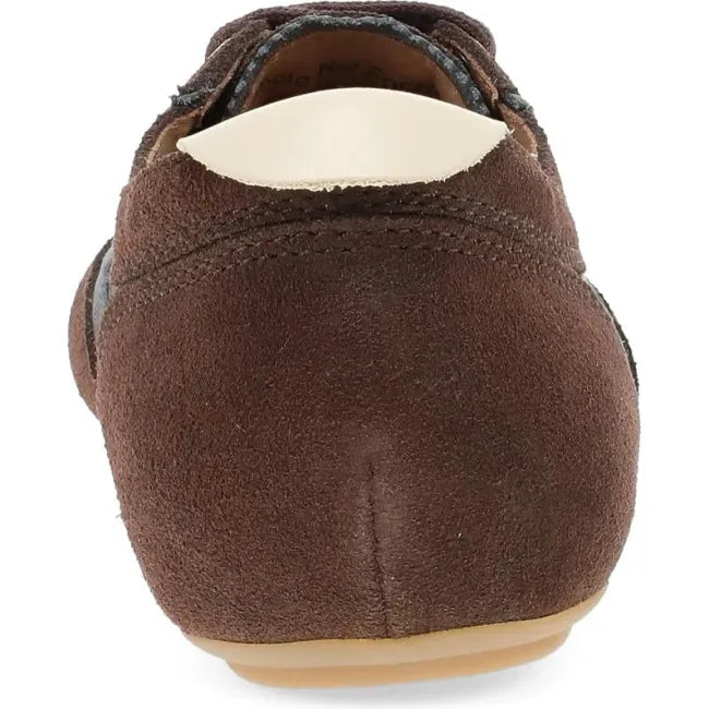Dansko Milana sneaker in chocolate and pewter suede, back view