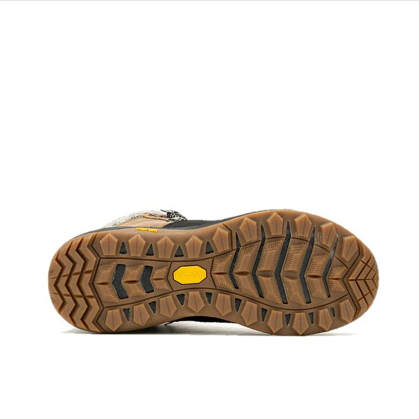 Vibram sole of Merrell Women's Siren 4 Thermo Mid Waterproof Hiking Boot in Tobacco Brown