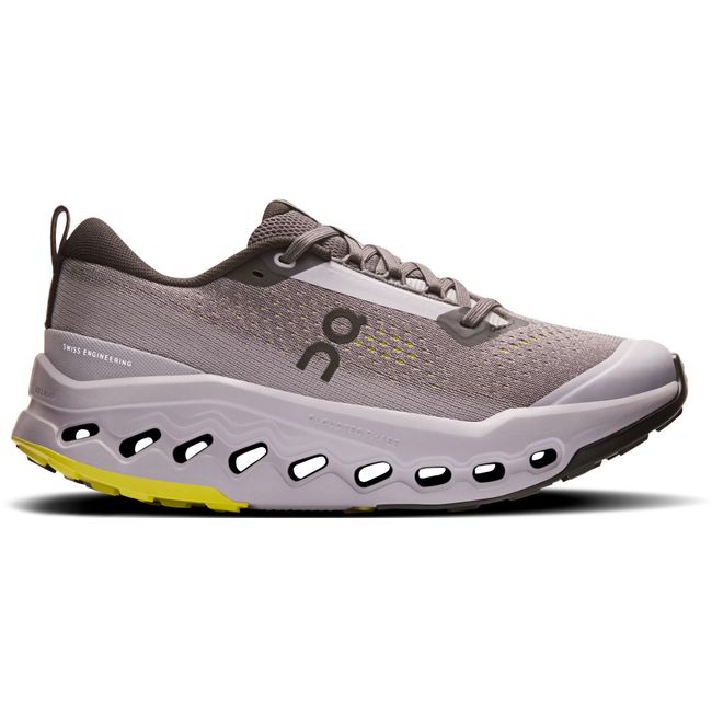 Lateral side of Women's On Running Cloudsurfer Trail 2 Trail Running Shoe in Iron grey, Lilac purple
