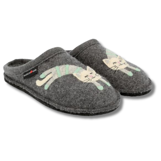 Angled pair of Haflinger Women's Katze Slipper in Silver Grey