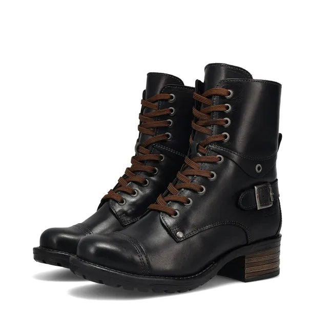 Pair of Women's Taos Crave Boot in black leather. Combat boot style.