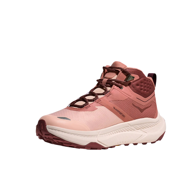 Angled Medial side of Hoka Women's Transport Hike GORE-TEX Hiking Boot in Rose Latte