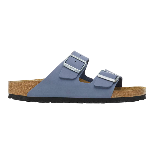 Side of Birkenstock Women's Arizona Nubuck Sandal in Stone Blue
