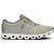 Lateral side of On Cloud 5 running shoes in light green with a white sole and slip on lacing