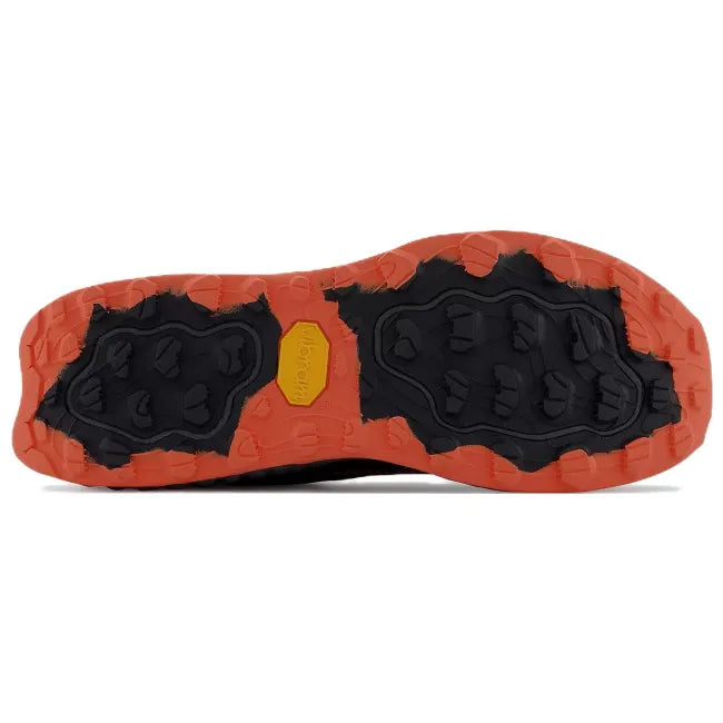 Vibram sole of New Balance Men's Fresh Foam X Hierro V7 Trail Running Shoe in Thunder Vibrant Orange