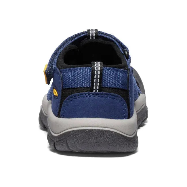 Heel of KEEN Little Kids Newport H2 Closed Toe Sandal in Naval Academy and Keen Yellow
