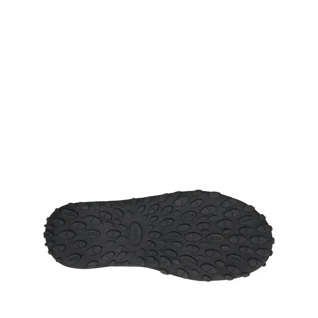 Sole of Women's Taos High Top Trail Mix Sneaker in wine red ruff leather with a balck sole