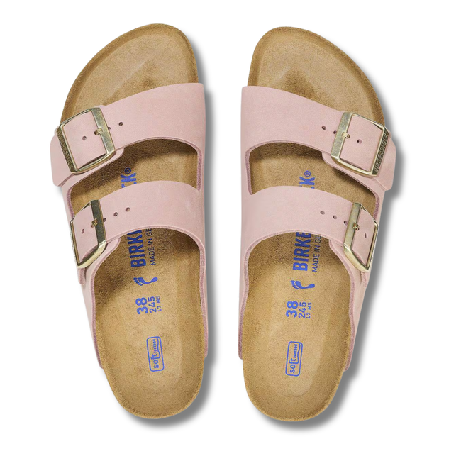 Tops of Birkenstock Women's Arizona Soft Footbed Sandals in Soft Pink