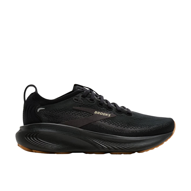 Lateral side of Brooks Men's Adrenaline GTS 25 Running Shoe in Black and Biscuit Tan