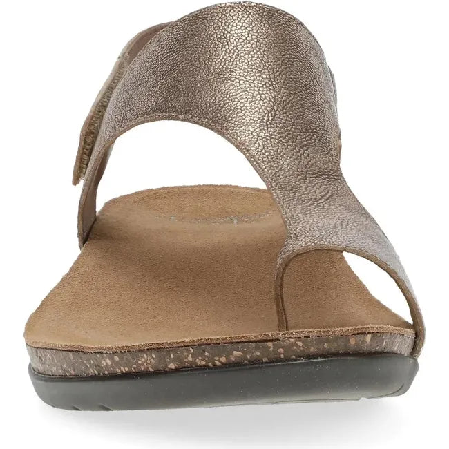 Front of Women's Dansko Reece Sandal in Bronze Metallic with a velcro backstrap