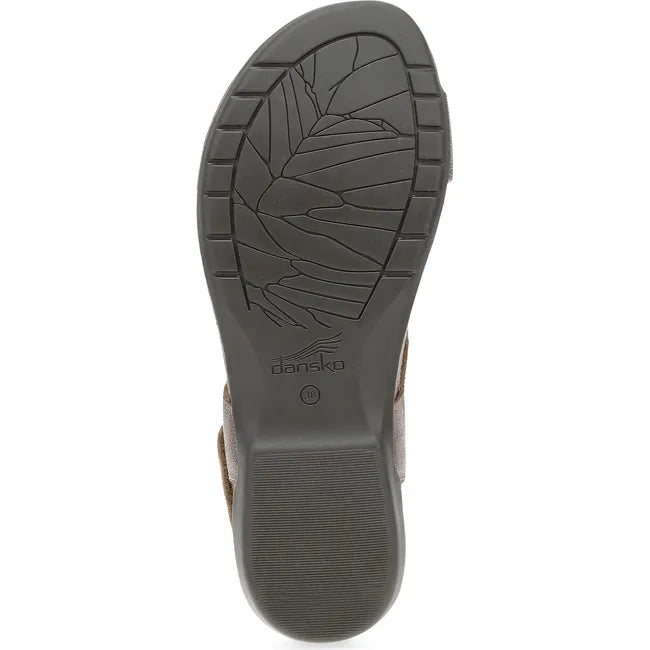 Sole of Women's Dansko Reece Sandal in Bronze Metallic with a velcro backstrap