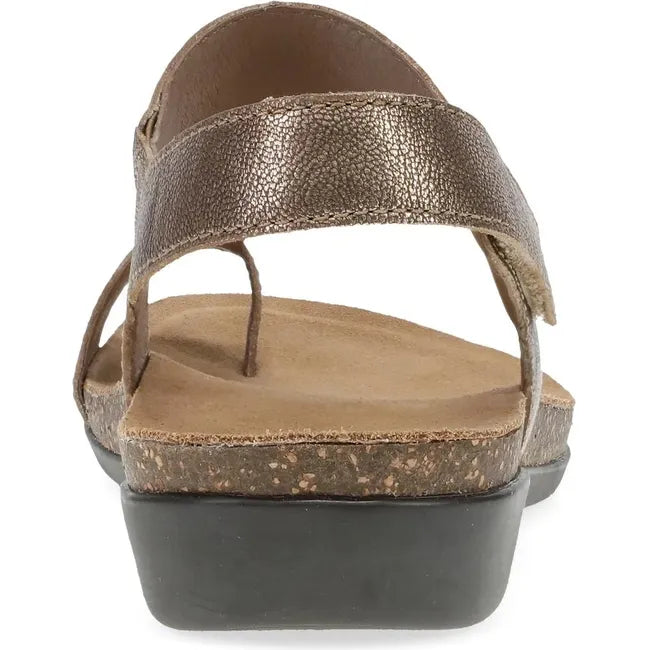 Heel of Women's Dansko Reece Sandal in Bronze Metallic with a velcro backstrap