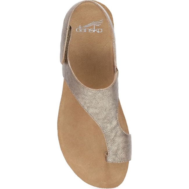 Top down view of Women's Dansko Reece Sandal in Bronze Metallic with a velcro backstrap