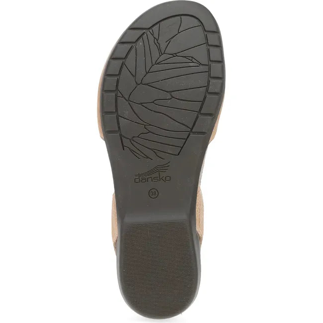 Sole of Womens Dansko Rowan Sandal in Honey Distressed leather with a backstrap and closed toe