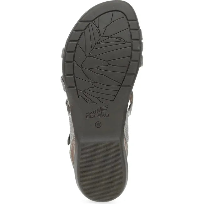 Sole of Women's Dansko Roslyn Sandal in Antique Silver Metallic