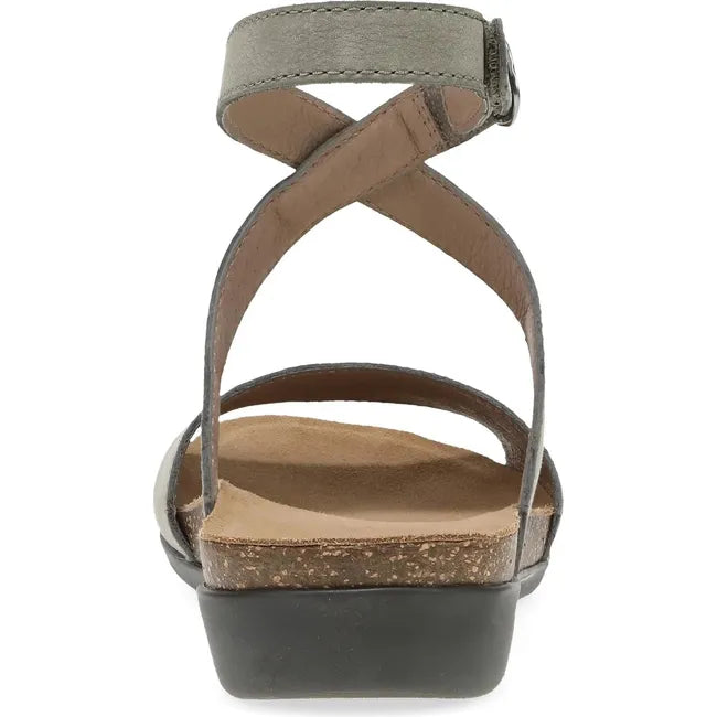 Heel of Women's Dansko Rafferty Sandal in Taupe Milled Nubuck with velcro backstrap