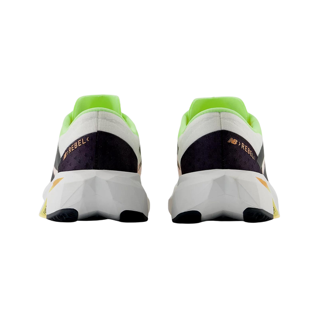 New Balance Women's FuelCell Rebel V4 Running Shoe WHITE/BLEACHED LIME GLO/HOT MANGO WFCXLA4