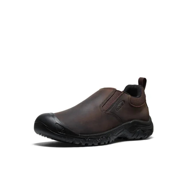Front angled view of Men’s KEEN Targhee IV Slip-On Shoe in dark brown leather