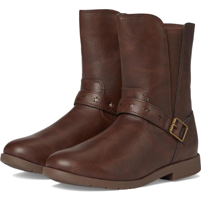 Pair of the Lizz Girls Stride Rite Boots. Tall boot in brown leather with side zipper