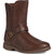 Front angled view of the Lizz Girls Stride Rite Boots. Tall boot in brown leather with buckle accent