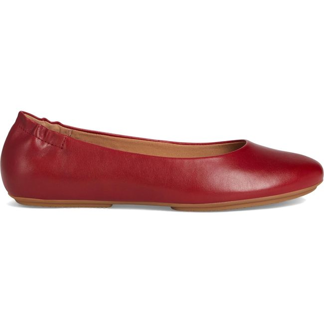 Lateral side of Women's Dansko Mollie Ballet Flat in red leather