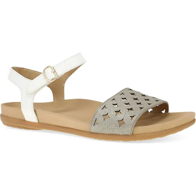 Lateral side of Women's Dansko Jodie Sandal in Platino and White