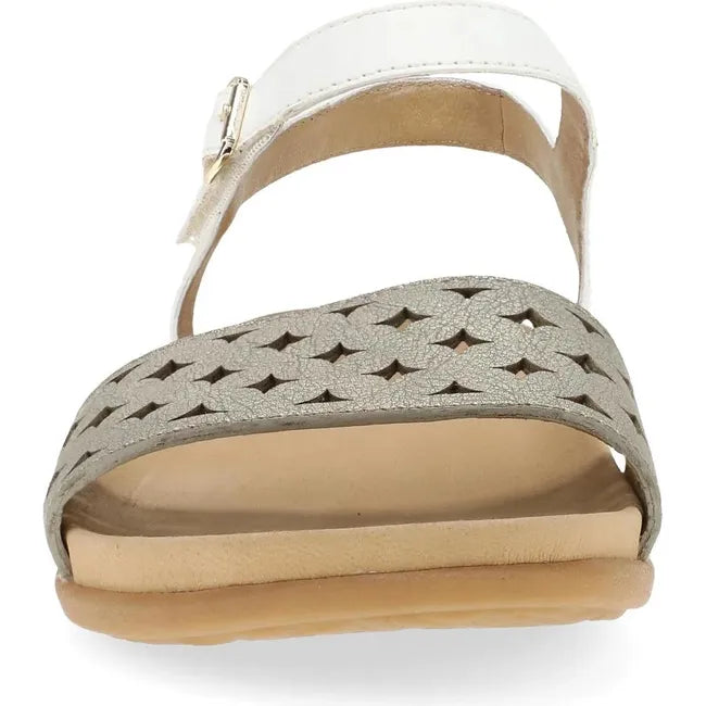 Front of Women's Dansko Jodie Sandal in Platino and White