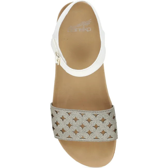Top down view of Women's Dansko Jodie Sandal in Platino and White