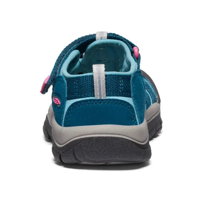 Heel of KEEN Little Kids Newport H2 Closed Toe Sandal in Legion Blue and Hot Pink
