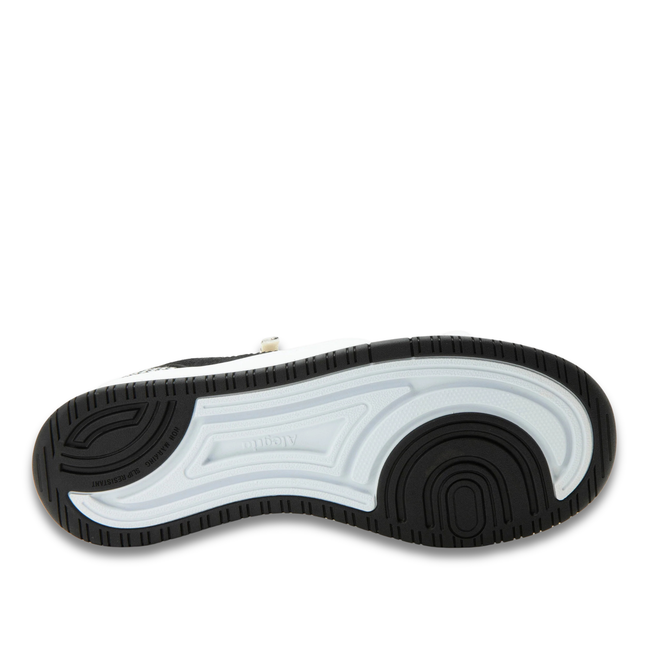 White sole of Alegria Women's Averie Sneaker in Houndstooth Black and Beige