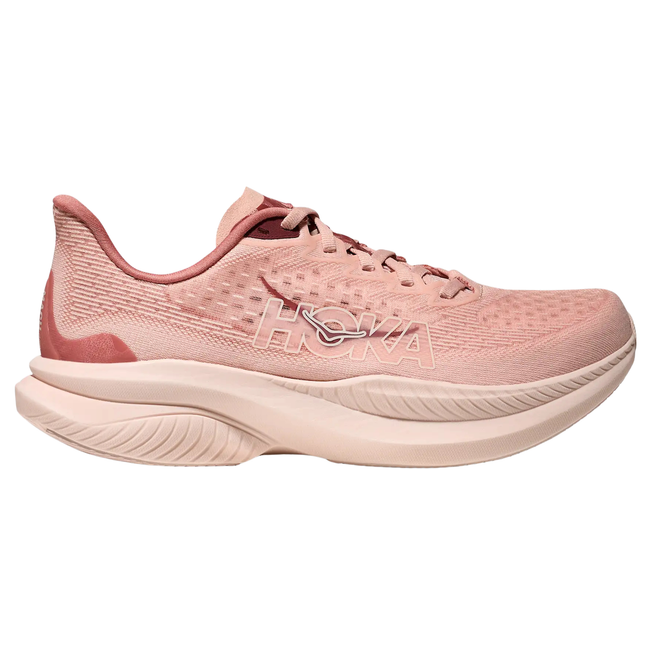 Side of Hoka Women's Mach 6 running Shoe in Rose Latte Pink