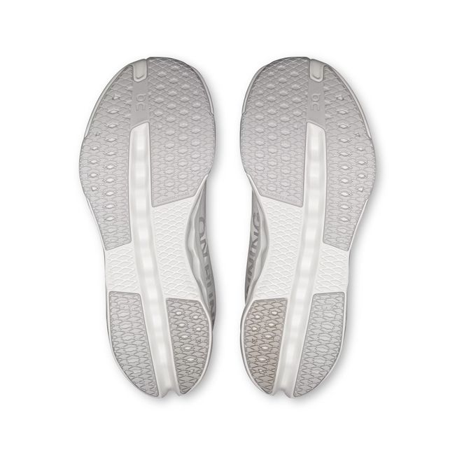 Soles of On Running Women's Cloudsurfer Next Running Shoes in All White