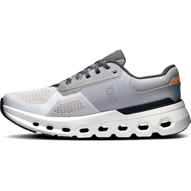 Medial side of Men's On Running Cloudrunner 2 Running Shoe in Wolf Grey and Ivory