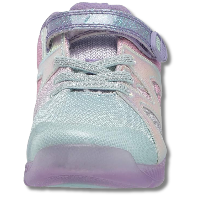 Front of Stride Rite Toddler Lighted Mermaid Sneaker in Purple Multi