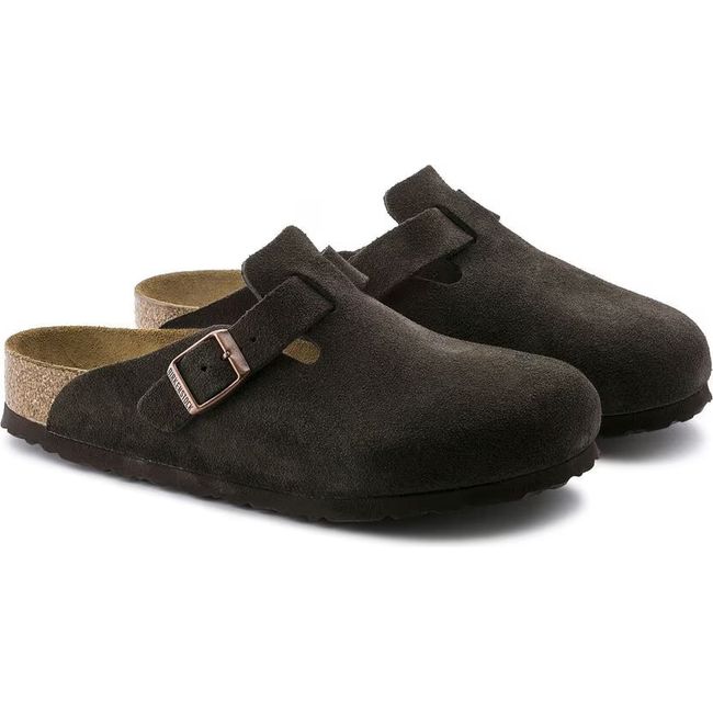 Pair of Birkenstock Unisex Boston Soft Footbed Suede Clogs in mocha